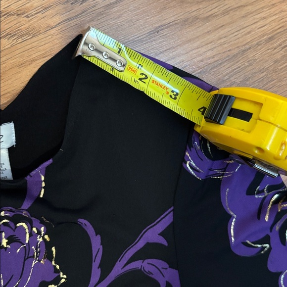 Cache, elegant black purple and gold floral long sleeve mini dress. Size 10. - Picture 16 of 17